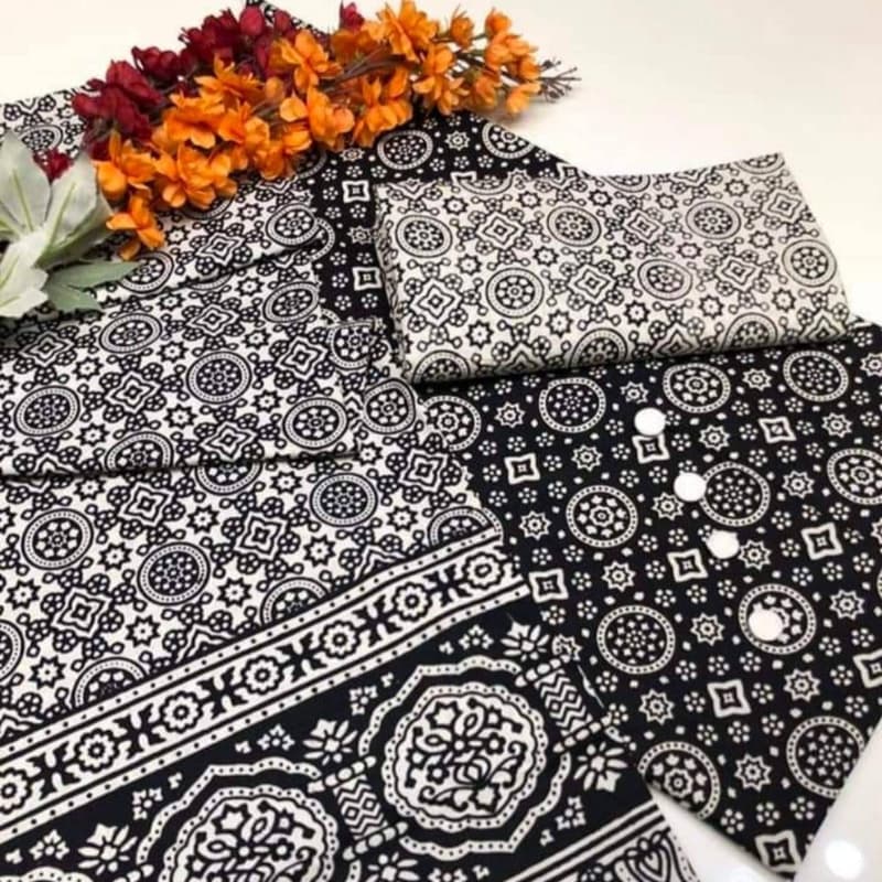 3 Pcs Beautiful Cotton Ajrak Suit
