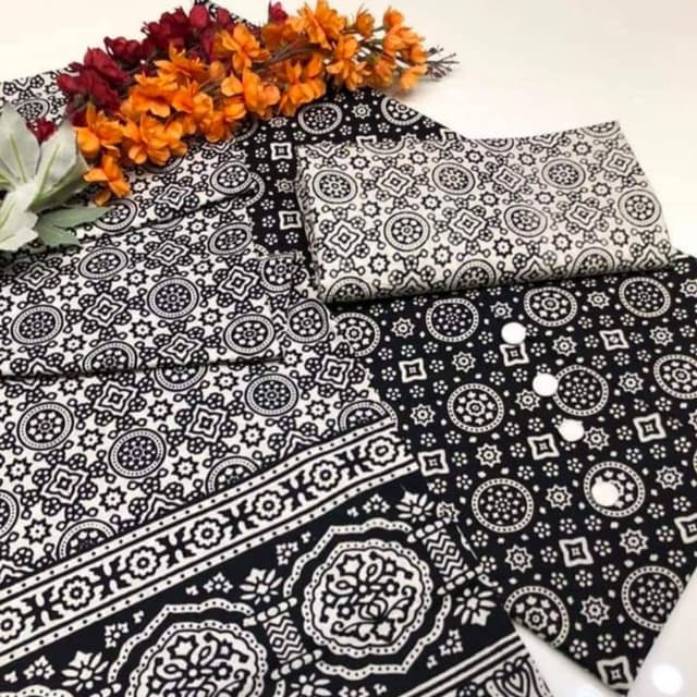 3 Pcs Beautiful Cotton Ajrak Suit
